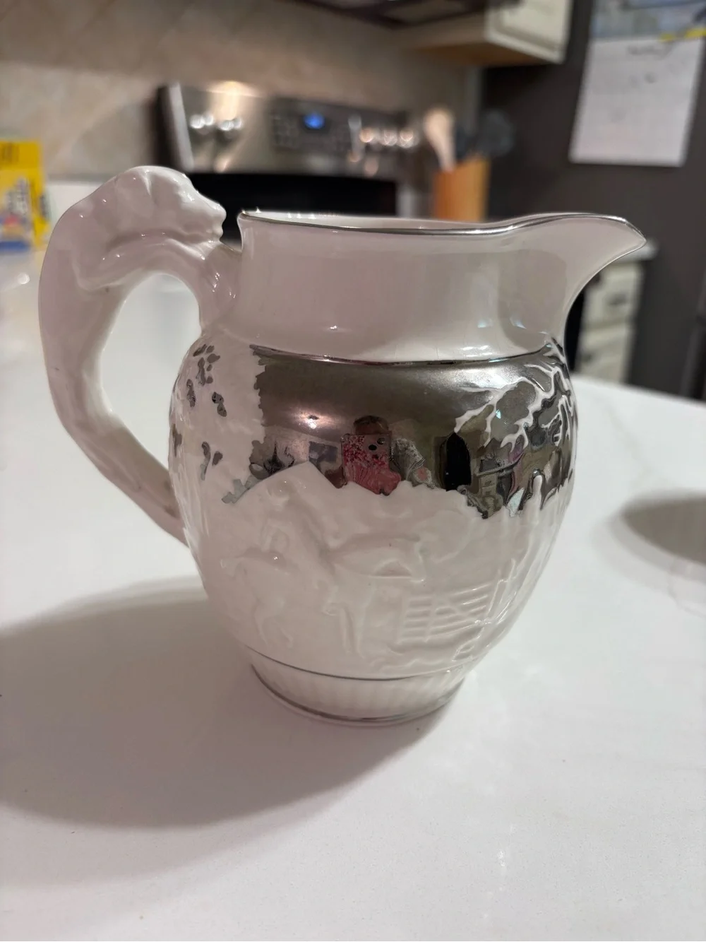 Vintage Wedgwood Eturia Barlaston Creamer Pitcher Ivory Silver Horse Hound Hunt